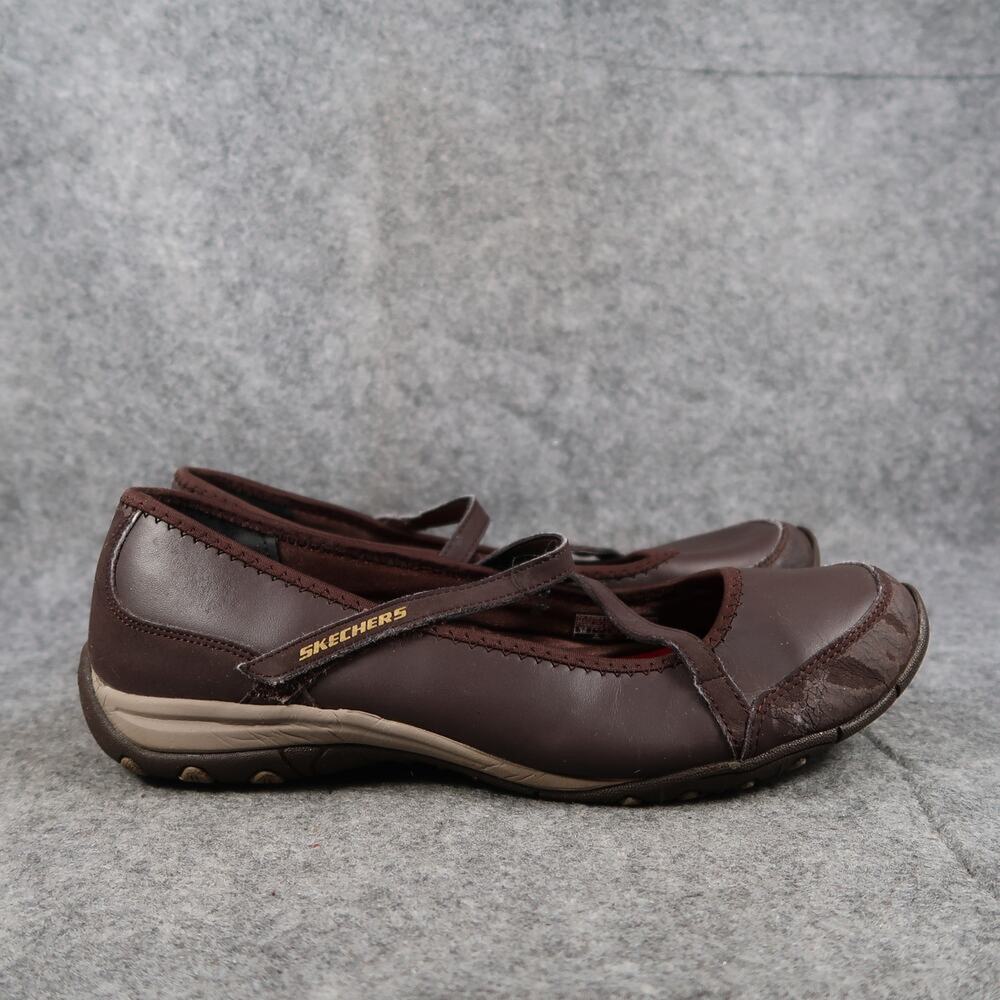 Skechers Shoes Womens 10 Biker Flats Mary Jane Casual Comfort Walking Brown